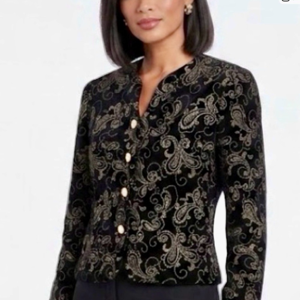 Norton McNaughton Black Velvet Paisley Jacket with Gold Embroidery Vintage S 14